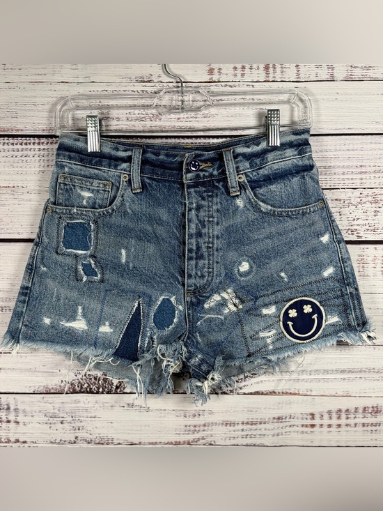 Lucky Brand Pants - Lucky Brand Distressed Denim Shorts with Smiley Patch - Blue